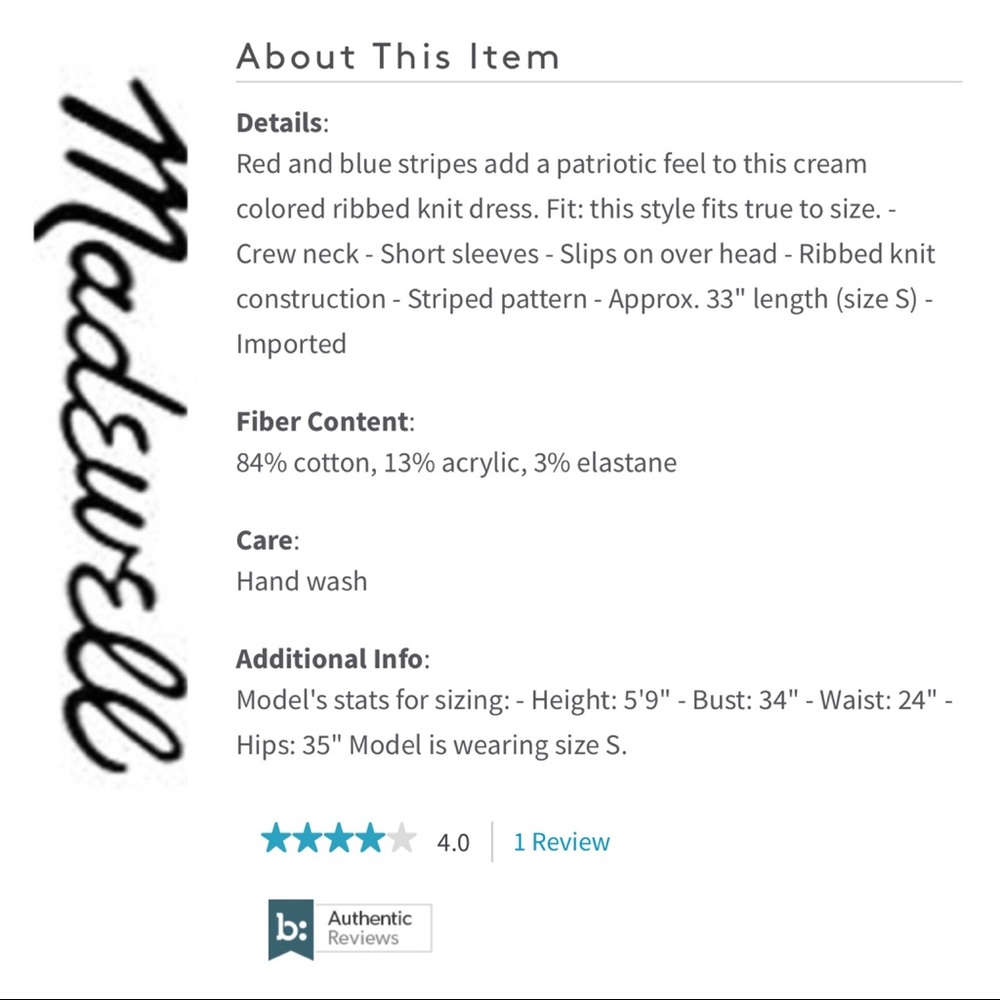 💕SALE💕NWT Madewell Striped Ribbed Dress - Picture 6 of 8